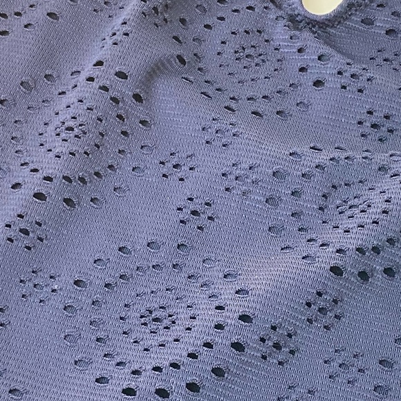 AERIE Navy Eyelet Cutwork One Piece Deep V-neck Halter Swimsuit - Picture 5 of 5